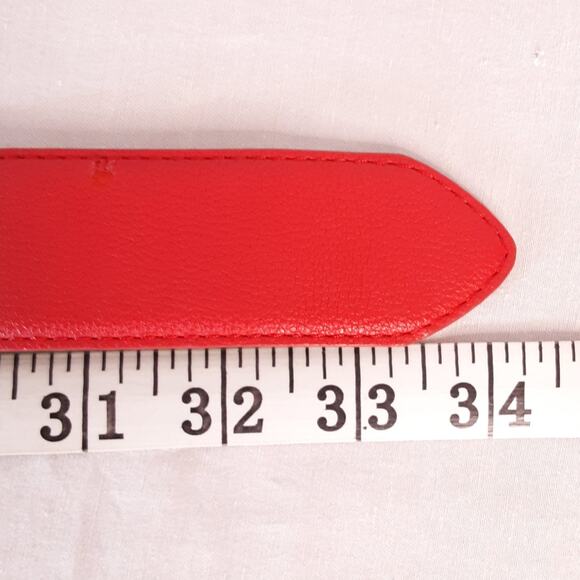 Express Red Synthetic Leather Belt XS Waist Double Circle Silver Tone Buckle - Picture 8 of 13